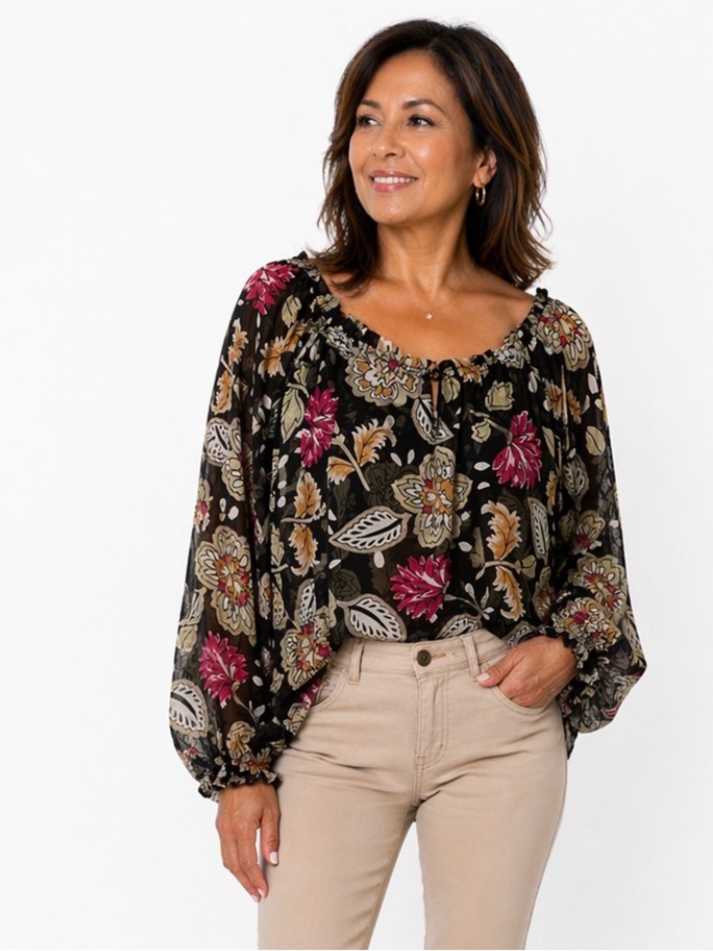 Rag & Bone Sierra floral off the shoulder blouse, black with flowers. Size XS. - Picture 2 of 10